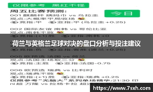 荷兰与英格兰足球对决的盘口分析与投注建议